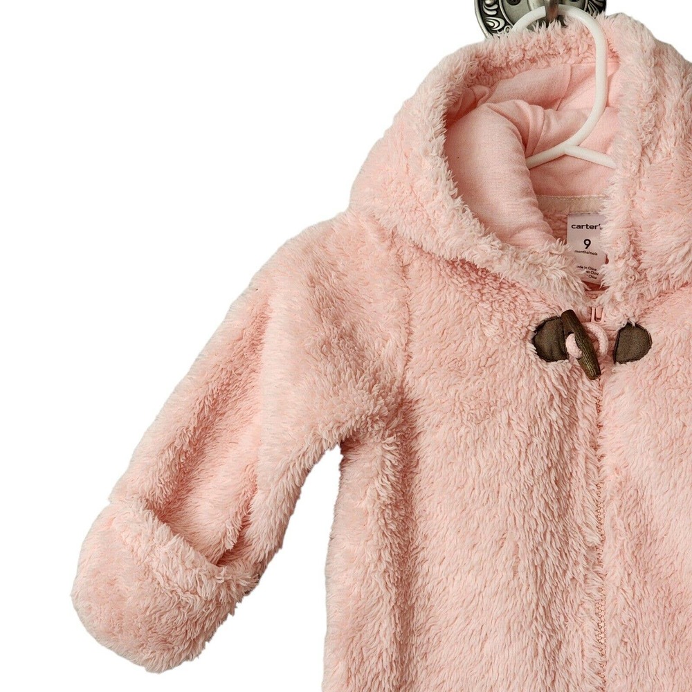 Carter's Baby 9M Clothing Outfit Girls Hooded Sherpa Bunting Pink Bear - Picture 8 of 14